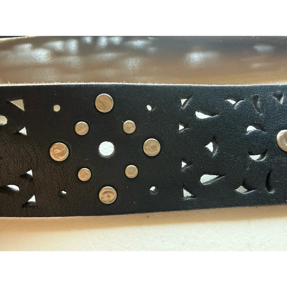Lucky Brand Leather Hip Belt M 34 Black Studded Cutout Wide Western Boho